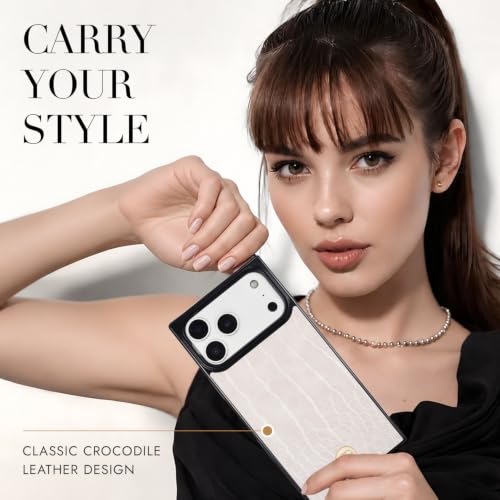 Image of COCOMII Rectangle for iPhone 18 Pro /17 Pro Case, Ivory Crocodile Leather