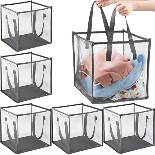 Zopeal 6 Pack Popup Laundry Hamper 13 Inch Collapsible Laundry Baskets with Handles Mesh Clothes Baskets Portable Single Layer Foldable Clothes Hamper Square Bin for Washing (Grey,Single-layer)