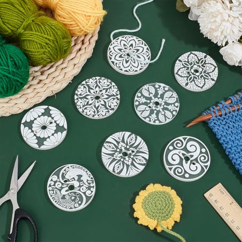 Image of BENECREAT 8PCS Acrylic Spinning Control Tool, 2.2inch Flat Round Whorl Drop Spindle Kit Diz for Roving Felting, Crochet and General Crafts, Hole: 5mm and 2.5mm and 8mm