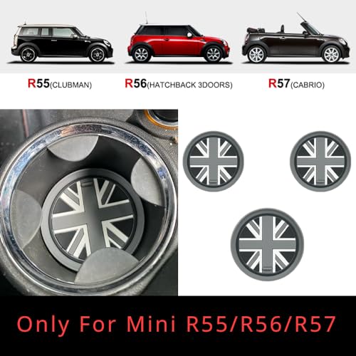 Mini Cooper R55 R56 R57 Portavasos Gris Union Jack 3 piezas miniatura 5