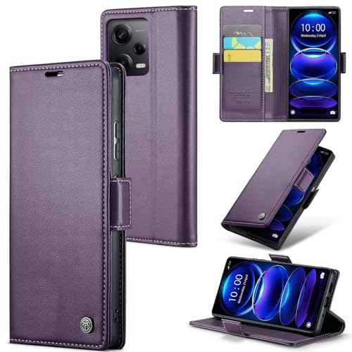 Rerzoiro Handyhülle für Xiaomi Redmi Note 12 Pro 5G Hülle Premium PU Lederhülle Klappbar Flip Case [RFID Blocker] Tasche Magnet Kartenfach Klapphülle Schutzhülle für Xiaomi Redmi Note 12 Pro 5G Lila
