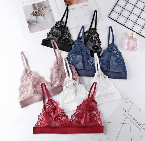 Image of Womens Bra No Underwire Lace Unlined Demi Triangle Bralettes
