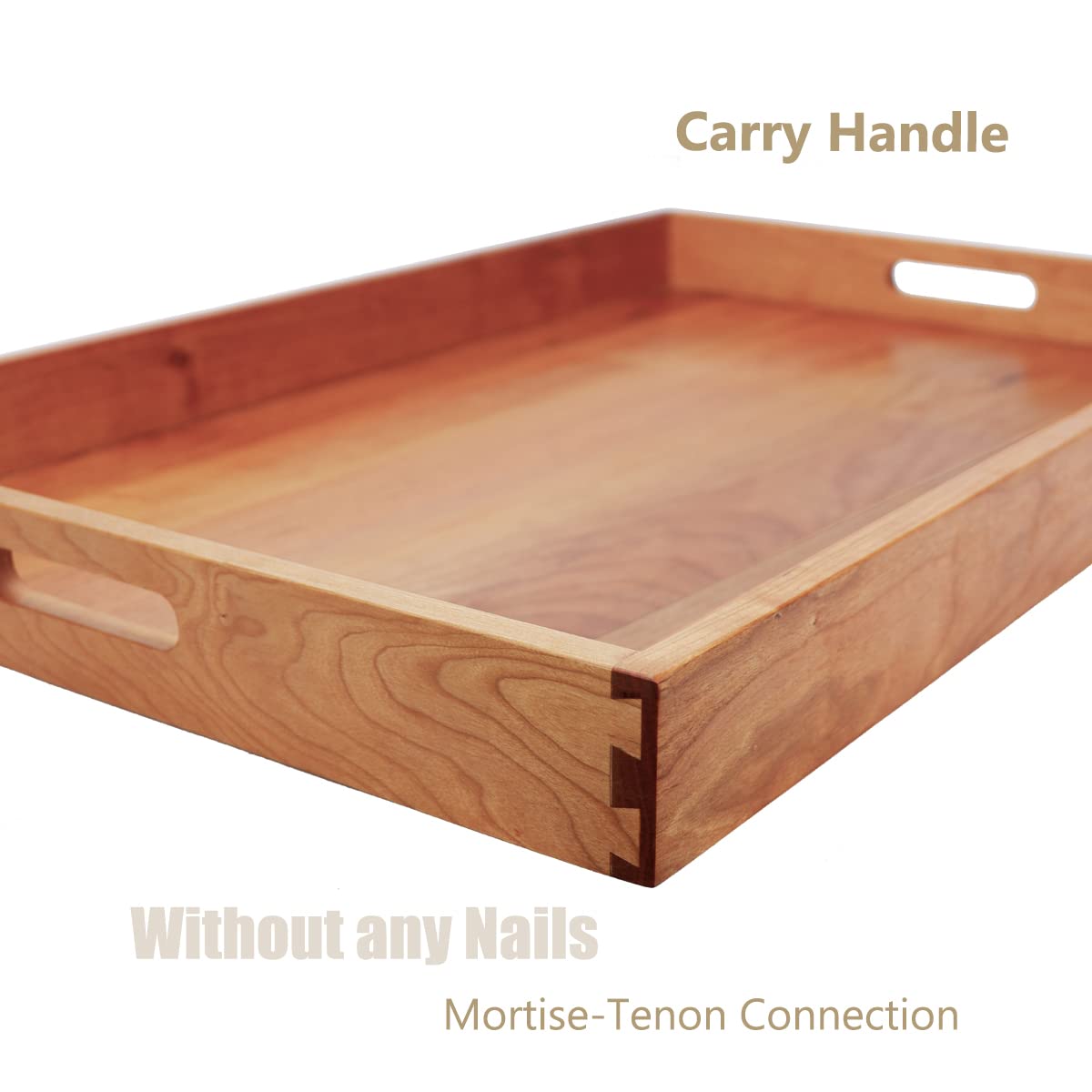 Plateau ottoman rectangulaire extra large en bois de cerisier avec poignées, pour servir le thé, le café ou le petit déjeuner au lit, 71 x 45 cm
