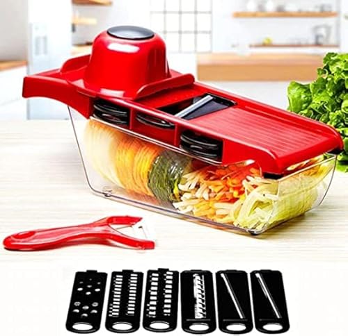 Ralador fatiador Mandoline Slicer Nicer em Inox 6 em 1 com recipente Cortador descascador Verduras,