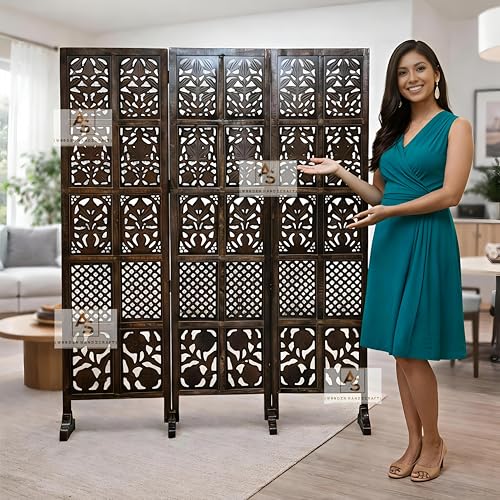 Image of Wooden Partition for Living Rooms Wall Dividers,Screen Separator Wall Divider for Hall Wall Panels for Living Room /Kitchen /Bedroom /Office /Restaurant (3-Panel with Stands)