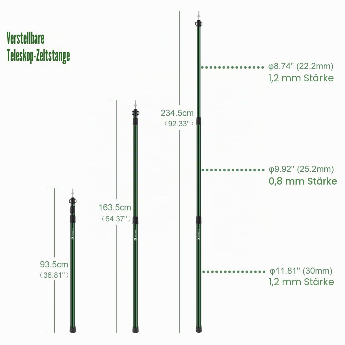 Zeltstangen Campingstangen für Planen Markise Baldachin Veranda Sonnensegel Plane Kopffreiheit Aluminium Verstellbares Teleskop 90-230 cm (silver)