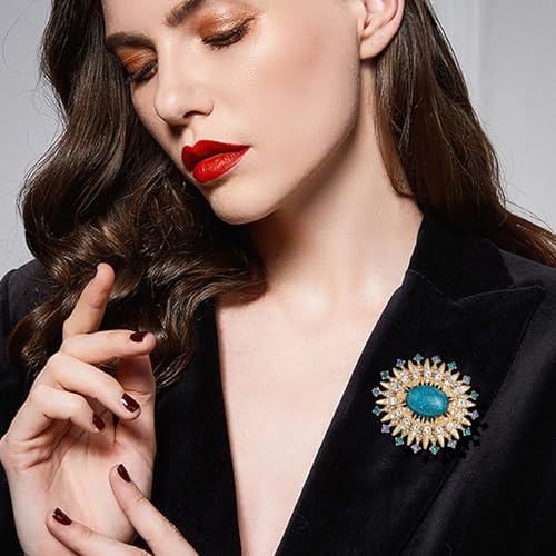 Image of Vintage Rhinestone Flower Brooch Pin 14k Gold Plated Sun Flowers Crystal Laple Pins Clip Suit Dress Sweater Clothes Accessories Brooches Pins Exquisite Palace Style Jewelry Gifts for Women Girls Mom