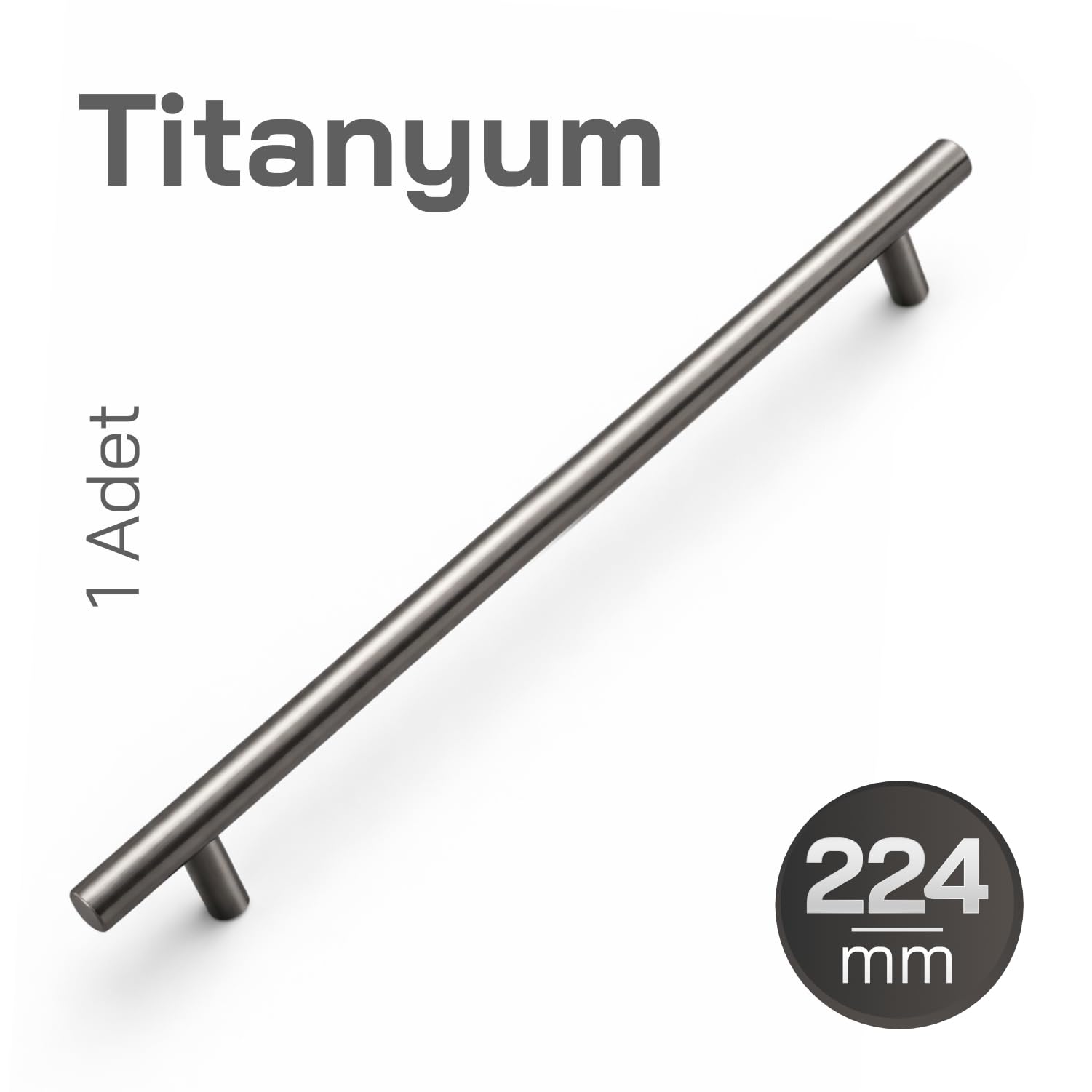 224 mm (1 Adet) Titanyum Renk Metal Mobilya Mutfak Dolap Çekmece Dolabı Kulbu Kulpu Kulpları