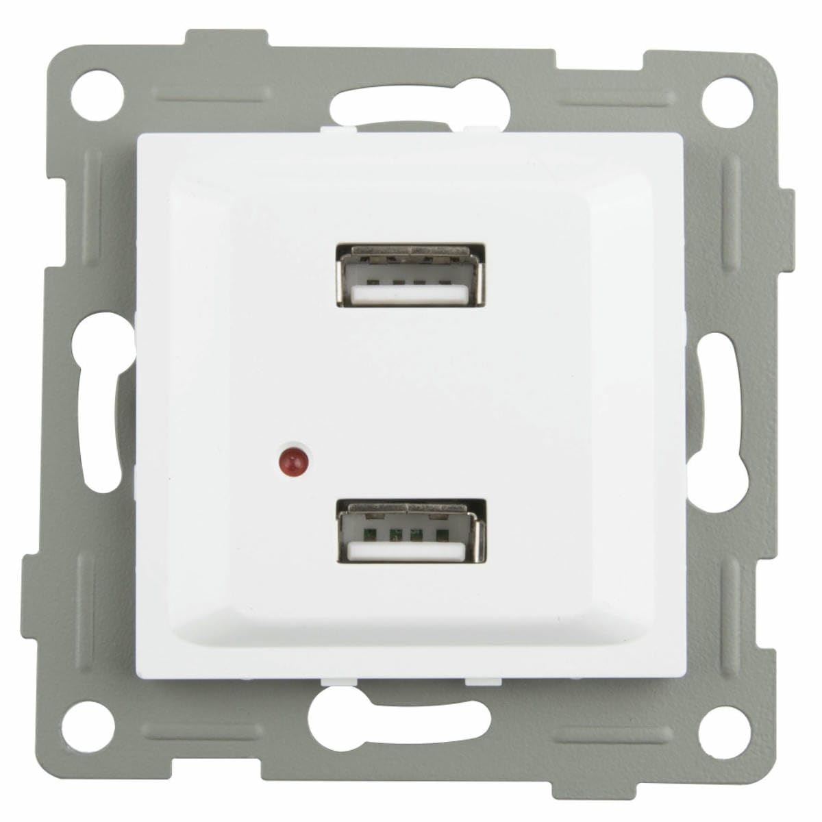 Prise encastrée blanche avec double port USB, design moderne, 2