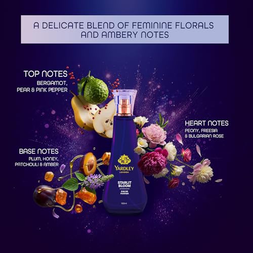 Image of Yardley London Starlit Bloom Eau de Parfum for Women, 50ml - Natural Essential Oils, Floral EDP Perfume | Peony & Freesia Fragrance
