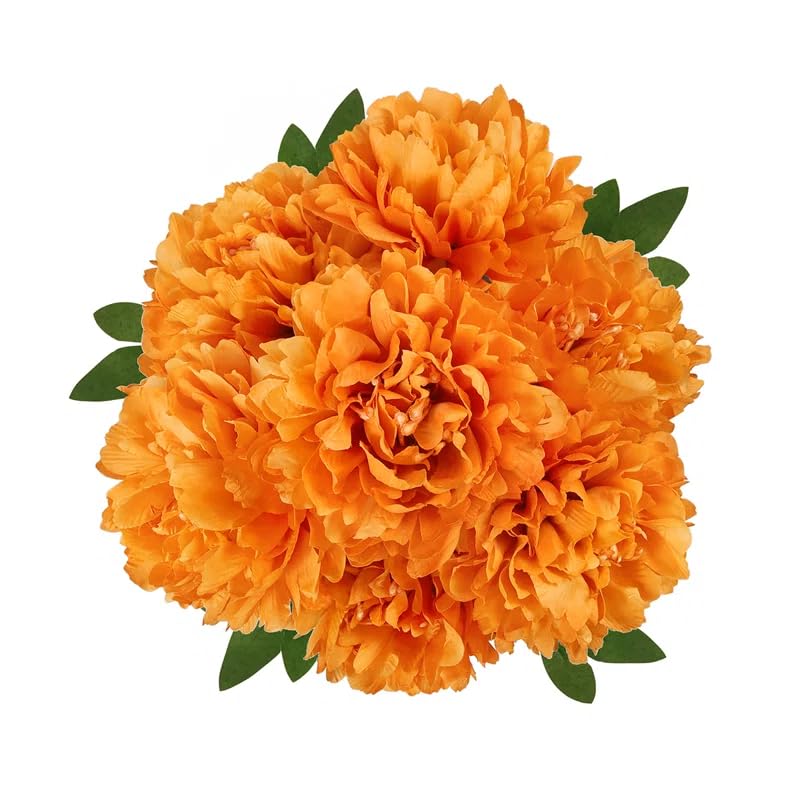 Image of Peony Decorative Artificial Fake Faux Flower Plants Silk Arrangements Wedding Bouquets Decoration Home Kitchen Garden Party Table Floral centerpieces DIY (Orange)