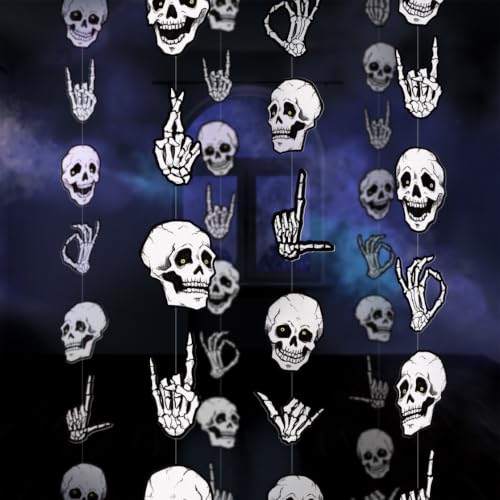 Image of Cheerland Halloween Garland Skull Party Decorations Skeleton Finger for College Banner Spooky Garlands Adult Skeleton Birthday Party Decoration Haunted House Streamers Hanging Teen Dorm Decor 6 Pcs