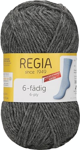 REGIA 6-fädig Uni 9801280-00044 mid-grau streaked Handstrickgarn, Sockengarn, 50g Knäuel