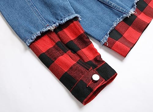 Image of LZLER Men's Denim Jackets Distressed Destroyed Classic Vintage Slim Fit Ripped Fashion Trendy Trucker Jean Jackets