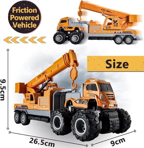 Image of 1:43 Metal Head Construction Crane Truck Toys Alloy Diecast Truck Set Toy, Diecast Miniature Car Model Best Birthday Gift For Kids (Pack Of 1) (1:43 Construction Crane),Yellow
