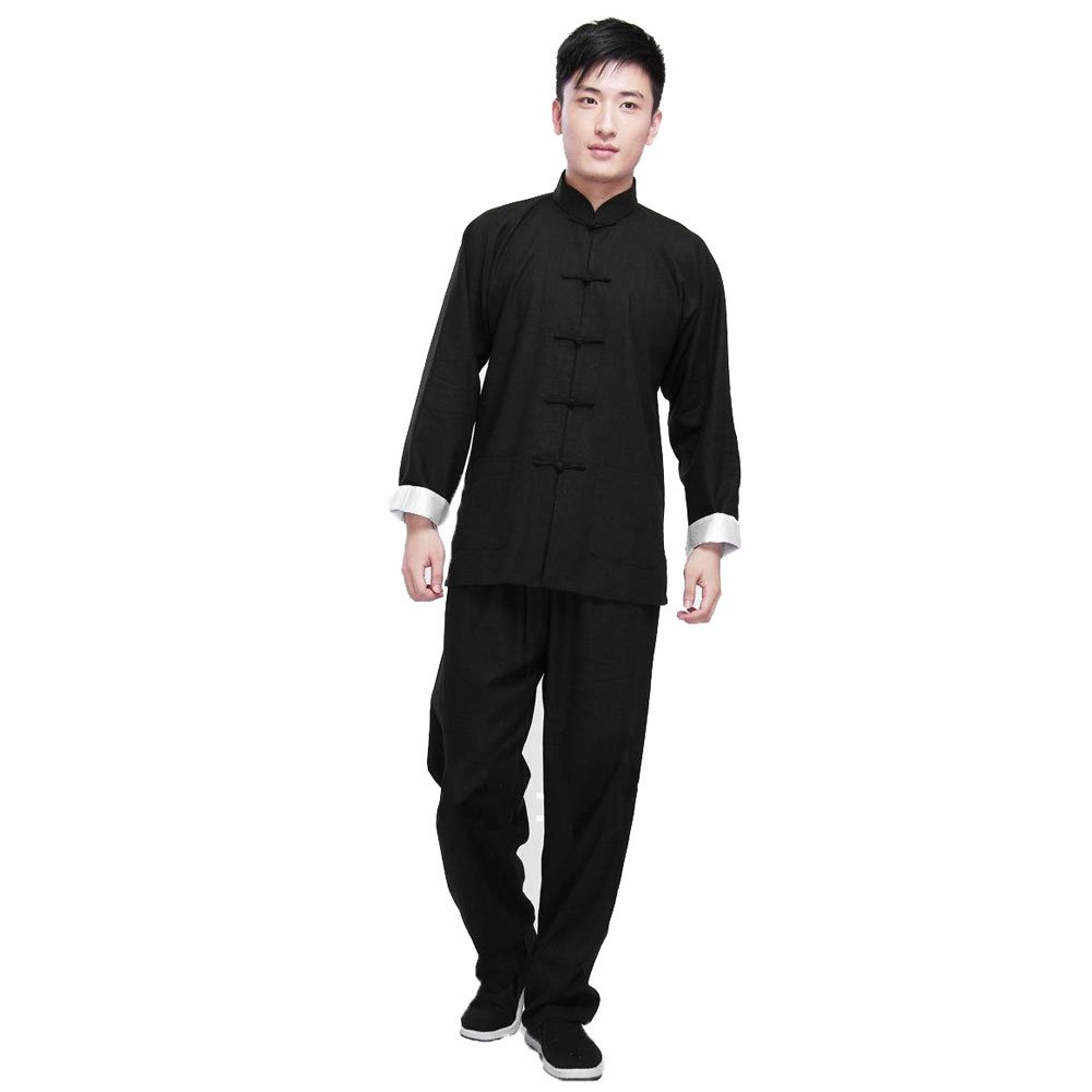 ZooBoo Kung Fu Uniform Clothing - Chinese Traditional Martial Arts Wing Chun Suits Tai Chi Training Clothes Apparel Clothing for Man Women Arthritis - Cotton Linen - Black