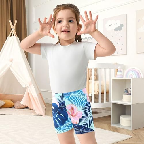 Joisal Tropical Flowers Blue Monstera Leaves Girls Biker Shorts Toddler 4t Under Dress Shorts Print Cotton Kids Clothes4
