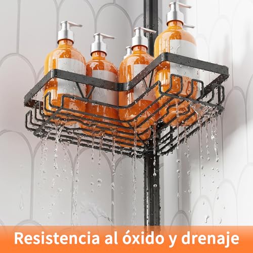 Miniatura 4 de Kegii Telescópica Estantería Ducha, Esquina Estante Ducha, Estanteria Baño Sin Taladro, Estanteria Ducha Con 4 Cestas Para Bañera Y Baño, Altura Ajustable 63.5-290 Cm Negro