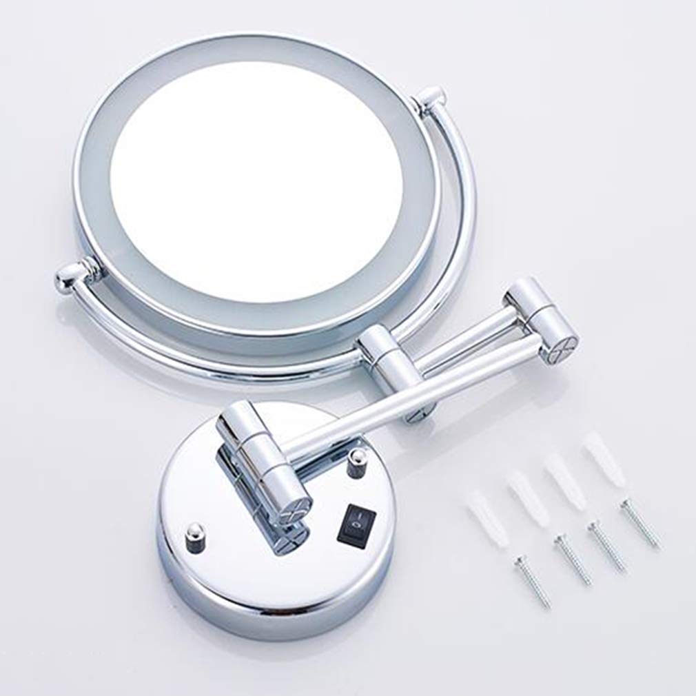 Espejo de tocador de Maquillaje con Luces, Espejo de Belleza montado en la Pared de Dos Caras, Espejo de baño con Aumento 3X, Espejo cosmético Extensible, conexión Cableada, Bronce (Plata)