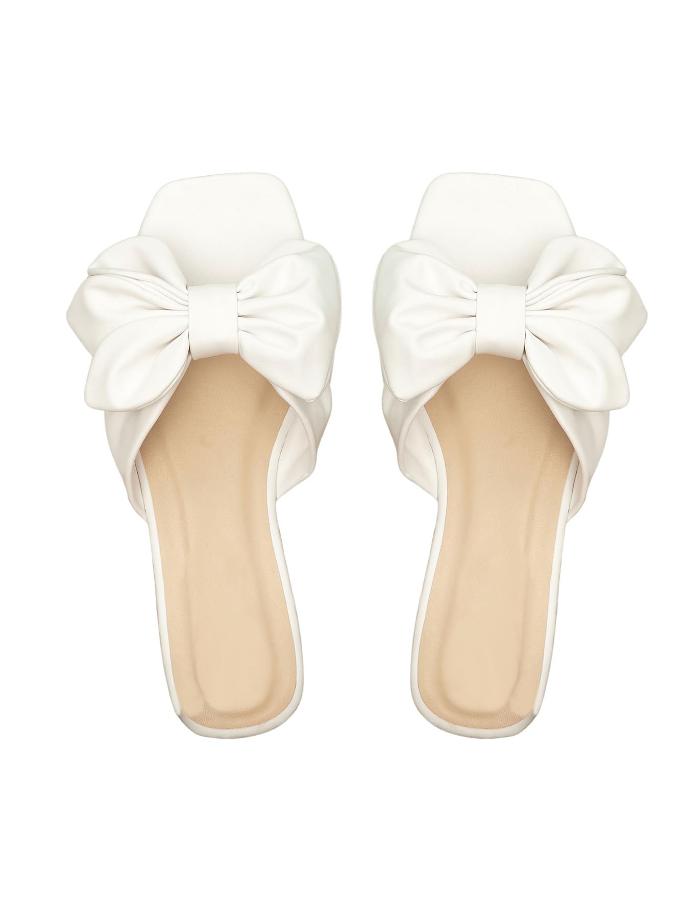 GORGLITTER Women's Bow Flat Sandals Dressy Square Open Toe Sandals Comfortable Slip On Slide Sandals