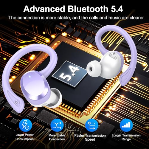 Image of Wireless Earbuds, Bluetooth Earbuds, Bluetooth 5.4 Headphones 68hrs Playtime Sport Earphones with LED Display ENC Noise Cancelling Mic, IPX7 Waterproof Over Ear Ear Buds with Hook for Gym /Workout