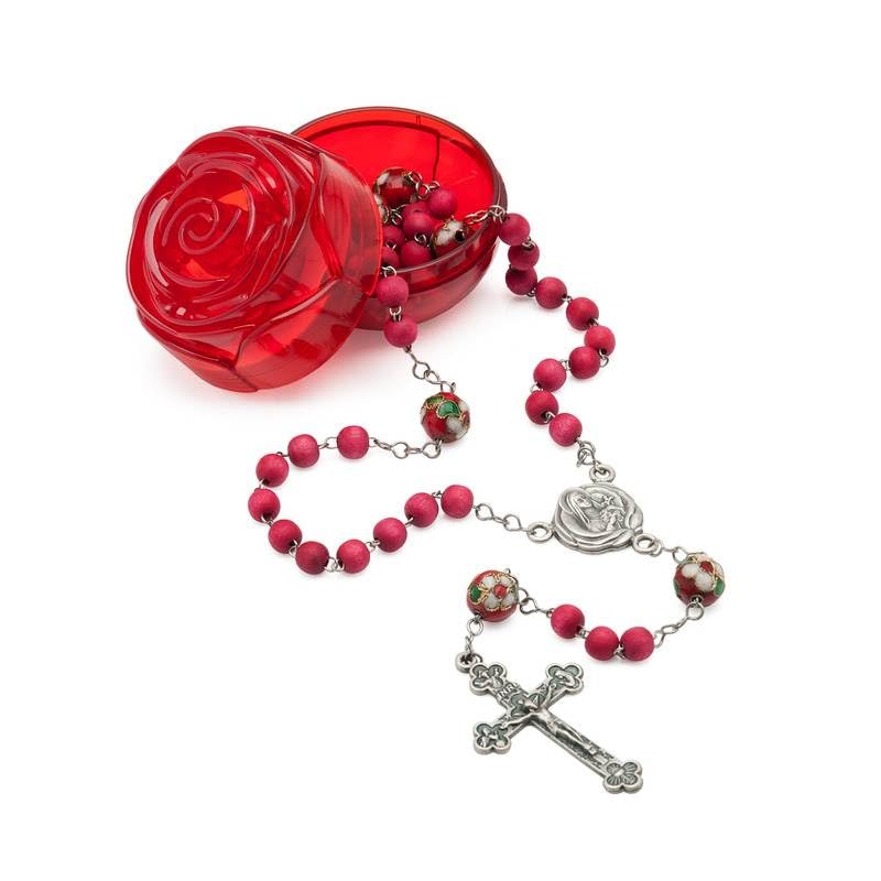 Terço Santa Terezinha Rosas Perfumadas Inox Madeira com Caixinha Flor