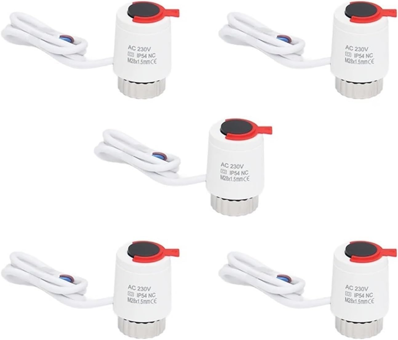 1/5 Piezas 230 V Normalmente Cerrado NC M28 * 1,5 Mm Actuador Térmico Eléctrico para Válvula De Radiador Termostático De Calefacción por Suelo Radiante, 5 Pieces-White