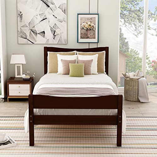Citylight Twin Size Bed Frames With Headboard And Footboard, Wood Twin Platform, Kids Twin Bed, Single Bed Frame No Box Spring Needed(Espresso) #TOP2
