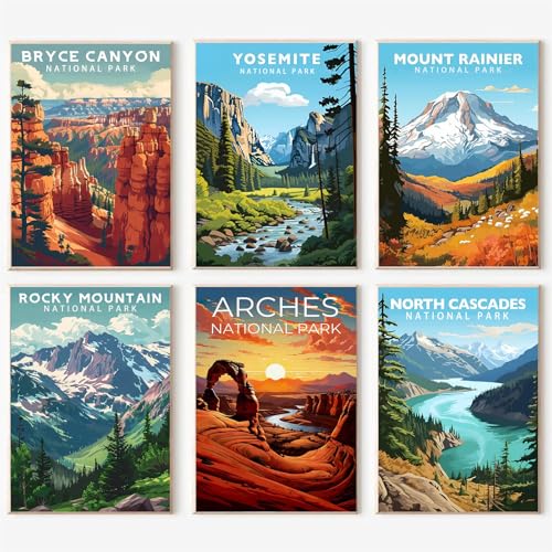 AOSGEDY 6 Pack Paint by Numbers Kit for Adults Beginner National Park Adult Paint by Number Kits on Canvas Without Frame DIY Landscape Painting with Numbers Craft for Home Decor 10x14 Inch
