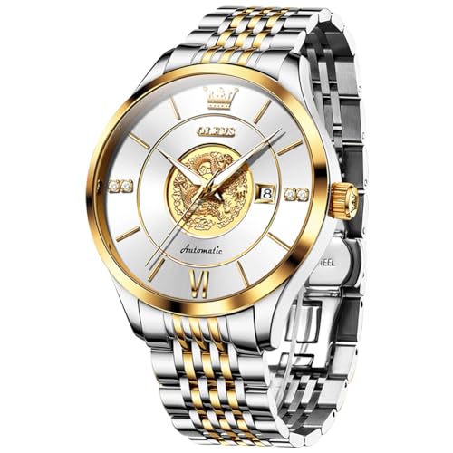 Image of OLEVS Automatic Watches for Men Diamond Skeleton Mechanical Tourbillon Self Winding Luxury Dress Wrist Watches Calendar Luminous Waterproof