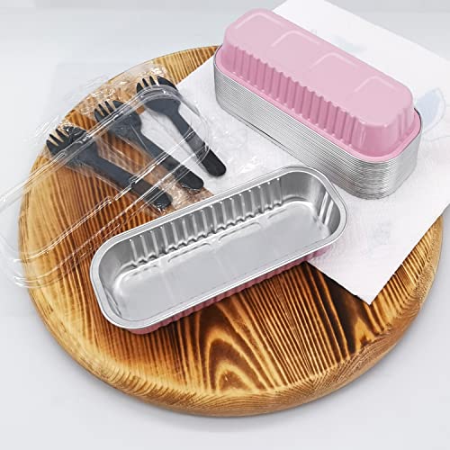 Lnyzqus RECTANGLE Aluminum Foil Baking Pans Tins Containers,Disposable Ramekins Baking Cups Muffin Tins Cupcake Cups For Mini Cake Bread Loaf -Pink thumb #1