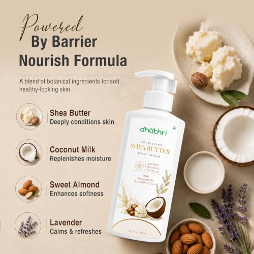 Image of Dhathri Nourishing Shea Butter Body Wash | Barrier Nourish Formula with Shea Butter & Coconut Milk | Deep Cleansing & Moisturizing Body Wash |Size-300 ml