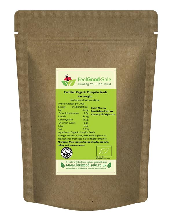 1kg Organic Pumpkin Seeds Certified Raw Natural (1kg) Low-GI Good for Snacking Smoothies Baking & Cooking Gluten-Free Keto & Vegan-Friendly Rich in Protein & Vitamins & Fibre