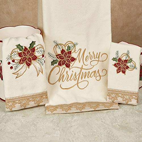 Touch of Class Poinsettia Palace Bath Towel Set Light Cream Bath Hand Fingertip