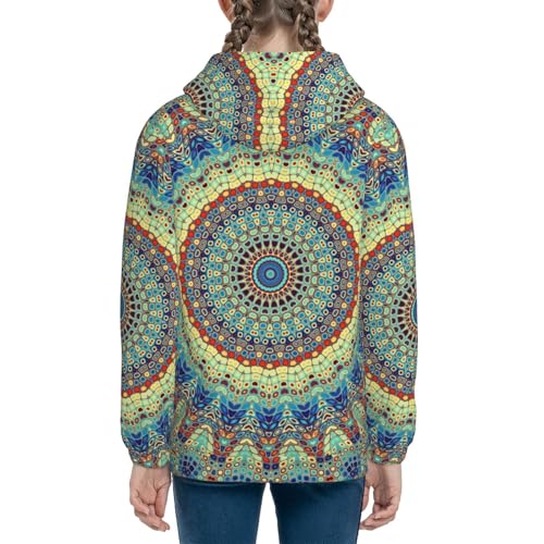 Round Mandala1 Kids Pullover Hoodies Boys Sweatshirts Girls Athletic Clothes with Pocket4