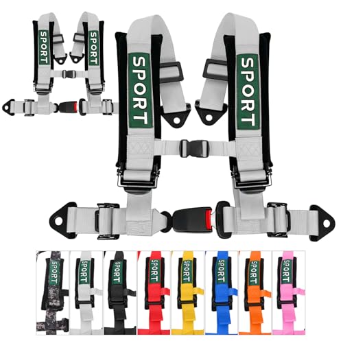 BESTZHEYU 4 Point Harness SFI with 2 Inch Heavy Duty Shoulder Padding with Quick Auto buckle for UTV ATV Sports Car Racing Car Car Silver Racing Harness 2 PCS