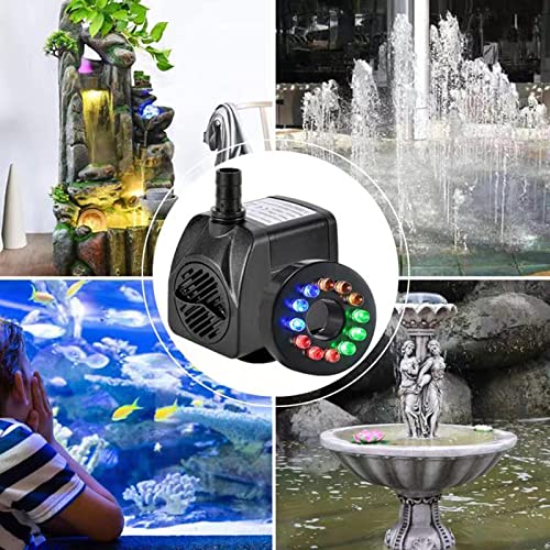 Image of 15W 1000L /H Submersible Fountain Water Pump with 12 Colorful LED Lights, Mushroom and Blossom Spray Head for Aquarium Fish Tank, Pond ,Outdoor Fountain, Water Feature, Statuary Gardens