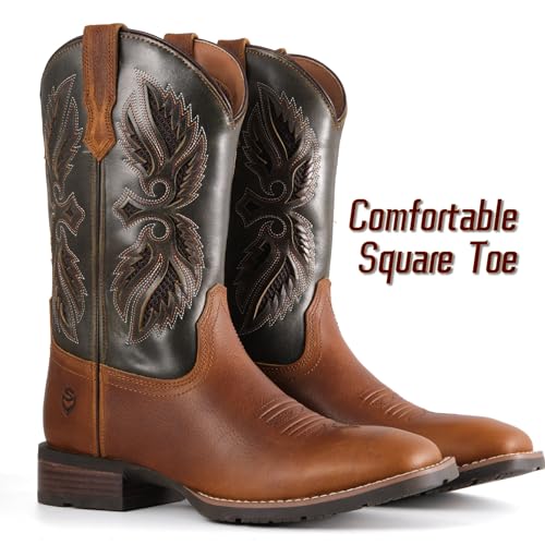 Image of SUREWAY Cowboy Boots For Men - Mens Square Toe Western Boot,Oil /Slip Resistant,Durable Fashionable Classic Pull on 10 Inch Boots Mid Calf Wellington Boots