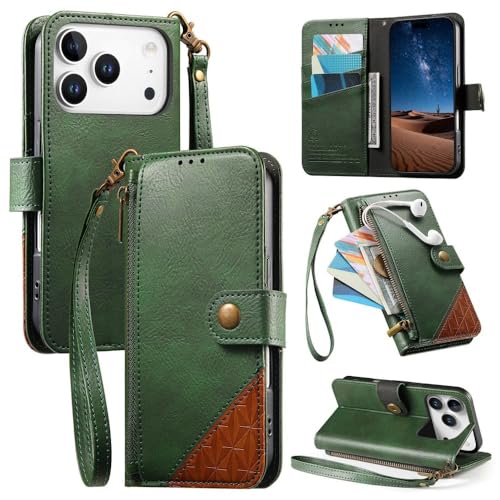 Étui iPhone 12 Pro Max vert de qualité supérieure à fermeture zippée chic
