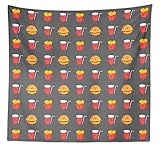 Ambesonne Snack Bar Tapestry Queen Size, Repetitive Pattern of French Fries Burgers and Cola Smiling Tasty Fast Food, Wall Hanging Bedspread Bed Cover Wall Decor, 88' X 88', Grey Multicolor