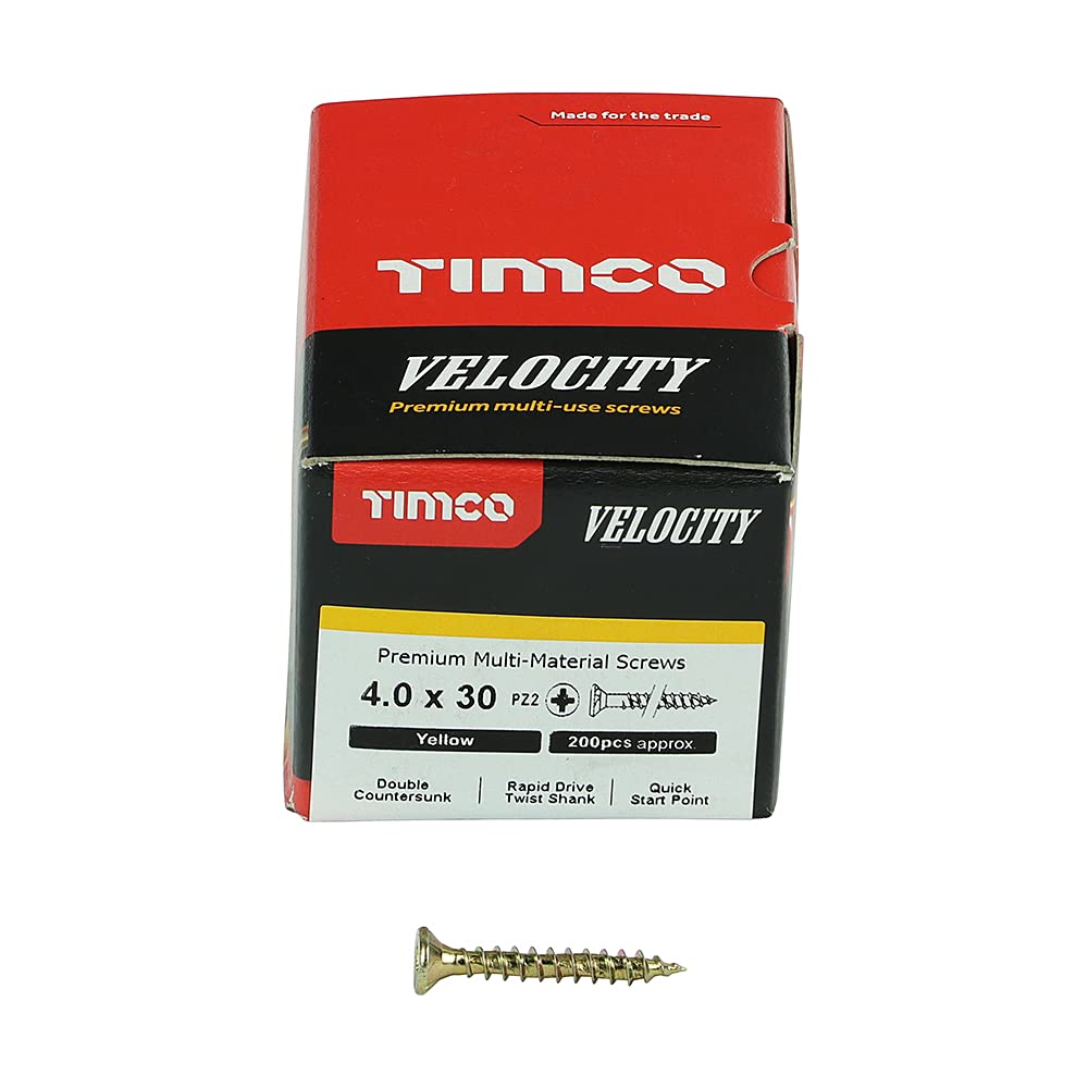 Timco 40030Vy Velocity Advanced Pz2 Csk Zyp Wood Screws 4.0X30mm Box Of 200 - Rapid Drive, D-Head Countersunk 5055331804709