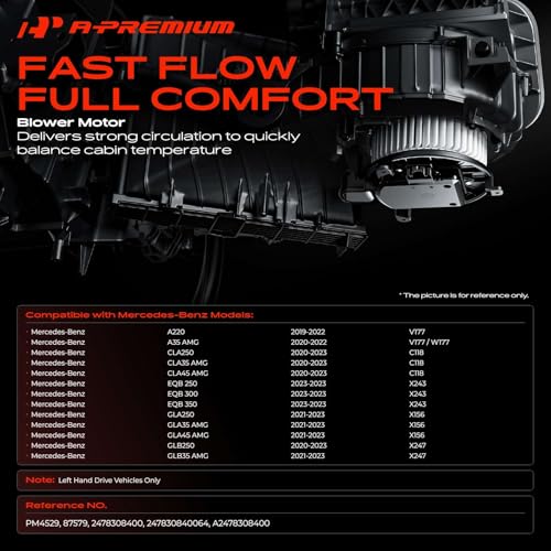 Image of A-Premium Front HVAC Blower Heater Motor Compatible with Mercedes-Benz CLA250, CLA35 AMG, CLA45 AMG, GLA250, GLA35 AMG, GLA45 AMG, A220, A35 AMG, GLB250, GLB35 AMG, EQB 250, EQB 300, EQB