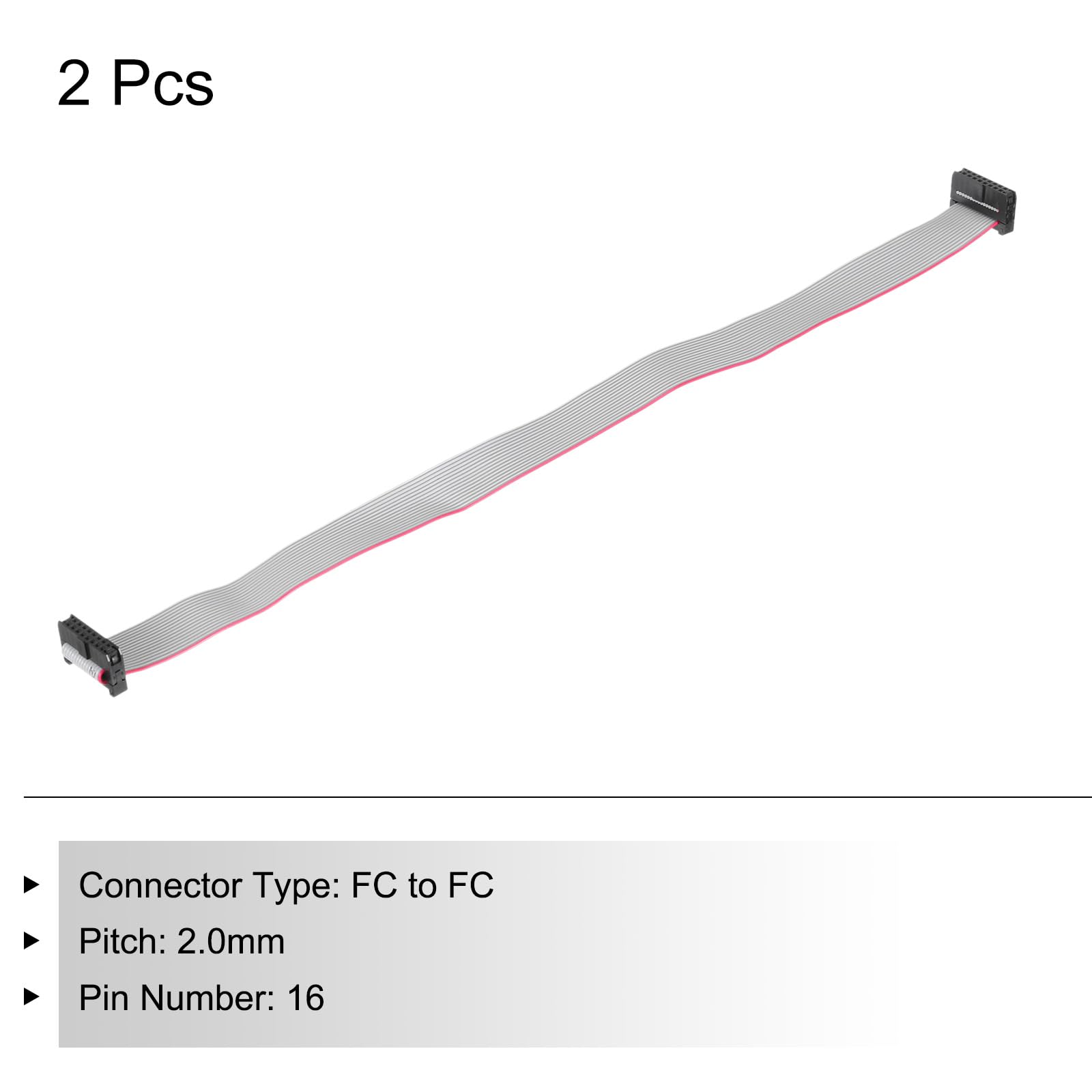 QUARKZMAN Cavo a Nastro Piatto Idc a 16 Pin, Passo 2.0mm, connettore Fc a Fc, Lunghezza 30cm, Filo Jumper Grigio per Computer, display Led, Dvd, 2 Pezzi