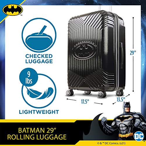 FUL DC Comics Batman Rolling Luggage, Molded Hardshell Suitcase with Spinner Wheels, Black, 29 Inch2
