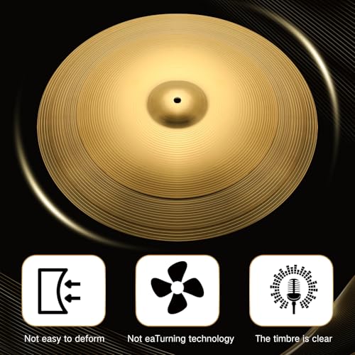 Lukmaa 5 Pieces Cymbals Pack Low Volume Cymbals Set 14\"/16\"/18\"/20\" Drum Cymbals Set Drum Kit Alloy Cymbals Pack Golden Practice Cymbal for Drummers Beginners - Thumbnail 4