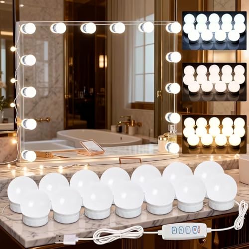 ATULUX Vanity Mirror Lights with 10 Dimmable Bulbs, 3 Color Modes & Adjustable Brightness – Makeup Lighting Kit for Table, Bathroom, Dressing Room & Beauty Mirror Decoration (Pack of 2)