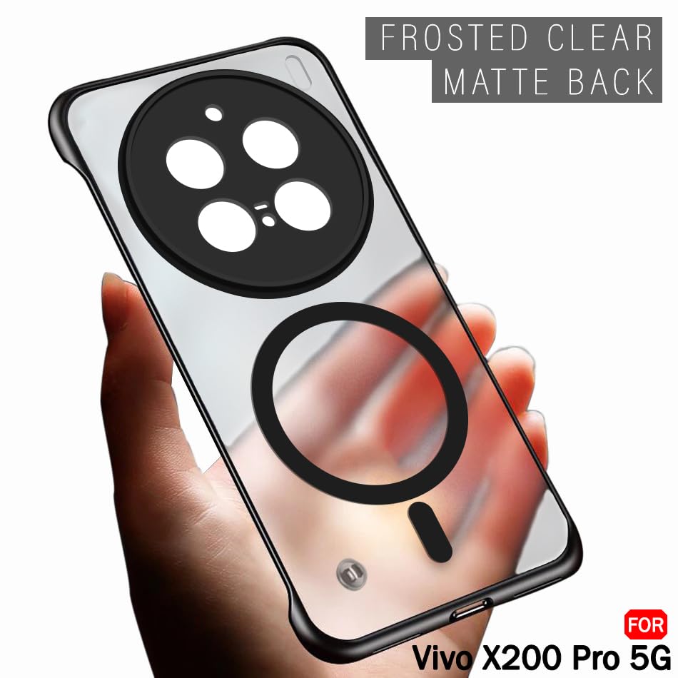 Image of TheGiftKart Hybrid Ultimate Slim Back Case Cover for Vivo X200 Pro 5G Compatible with MagSafe | Frosted Matte Translucent Hard Back Case Cover for Vivo X200 Pro 5G (PC & TPU, Black Sides)