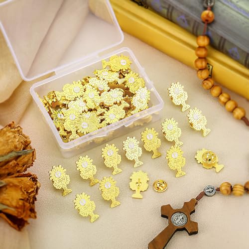 Image of Hoteam 50 Pcs First Communion Enamel Lapel Pins Bulk Chalice with Grapes and Wheat Gold Plated Religious Pins Gifts for First Holy Communion Catholic Baptism Christian Memorial Favors