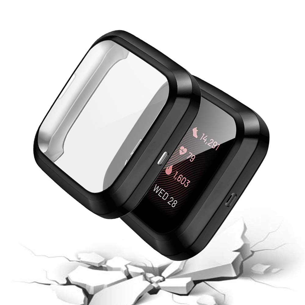 Ruentech Custodia Compatibile con Fitbit Versa 2, Pellicola Protettiva Completa in TPU Morbido, Protezione Schermo Integrale, Compatibile con Fitbit Versa 2 Smartwatch, Slim Plate Case (Nero x 3