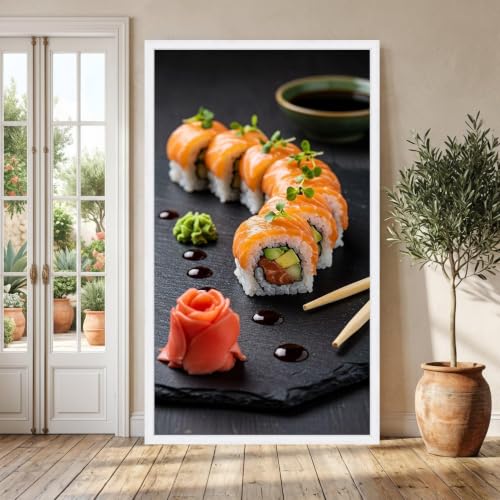 Toile sushi saumon décoration murale pour cuisine japonaise moderne